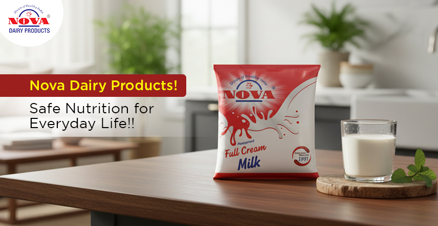 Nova Dairy Products Full Cream Milk Pack with Glass of Milk